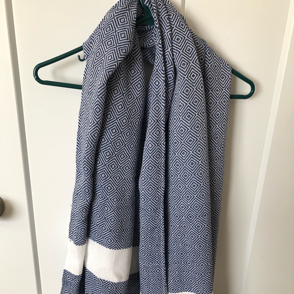 Blue and White Fringe Scarf